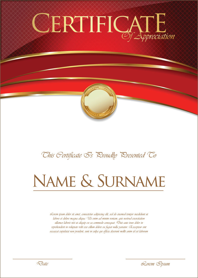 抽象矢量红色金色经典证书平面设计