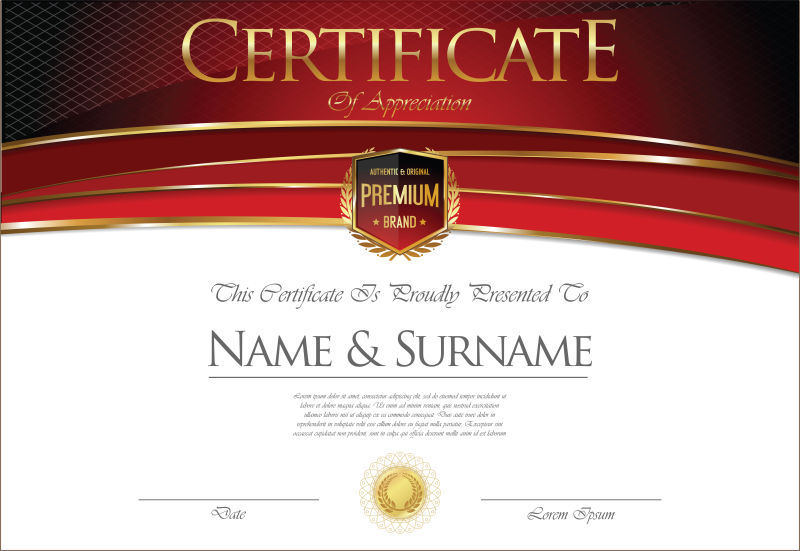 创意矢量现代红色金边经典证书设计