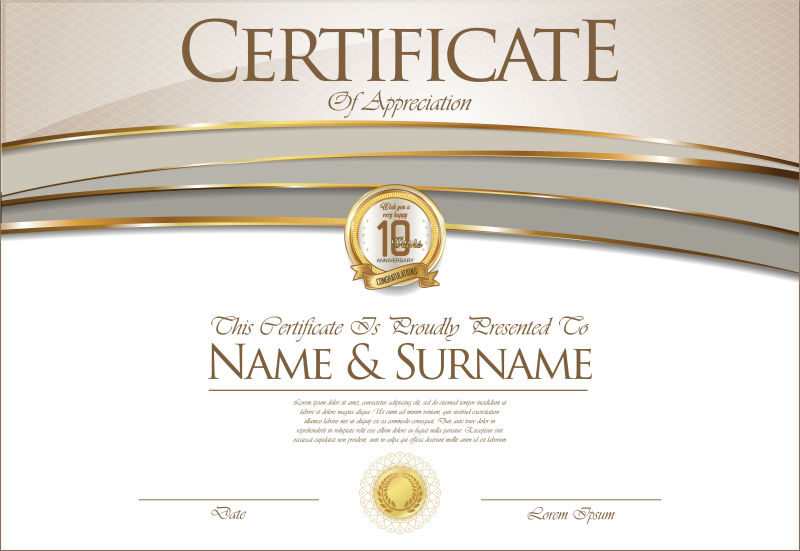 抽象矢量现代金边简洁证书平面设计