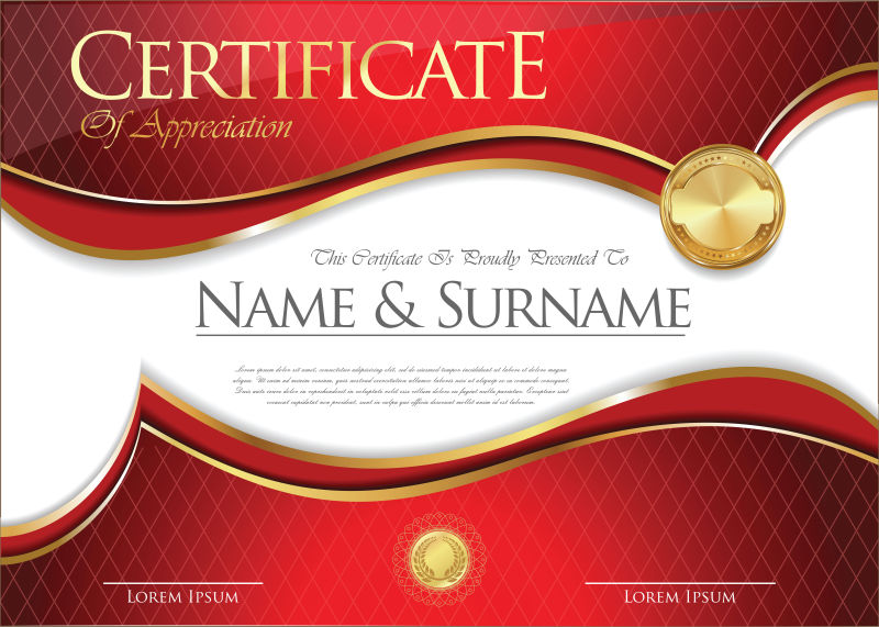 创意矢量现代红色金边证书设计