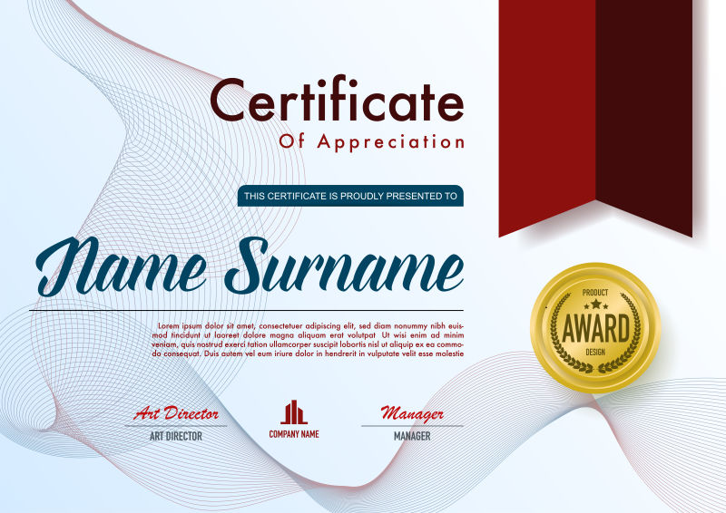 创意矢量现代红色主题的平面证书设计