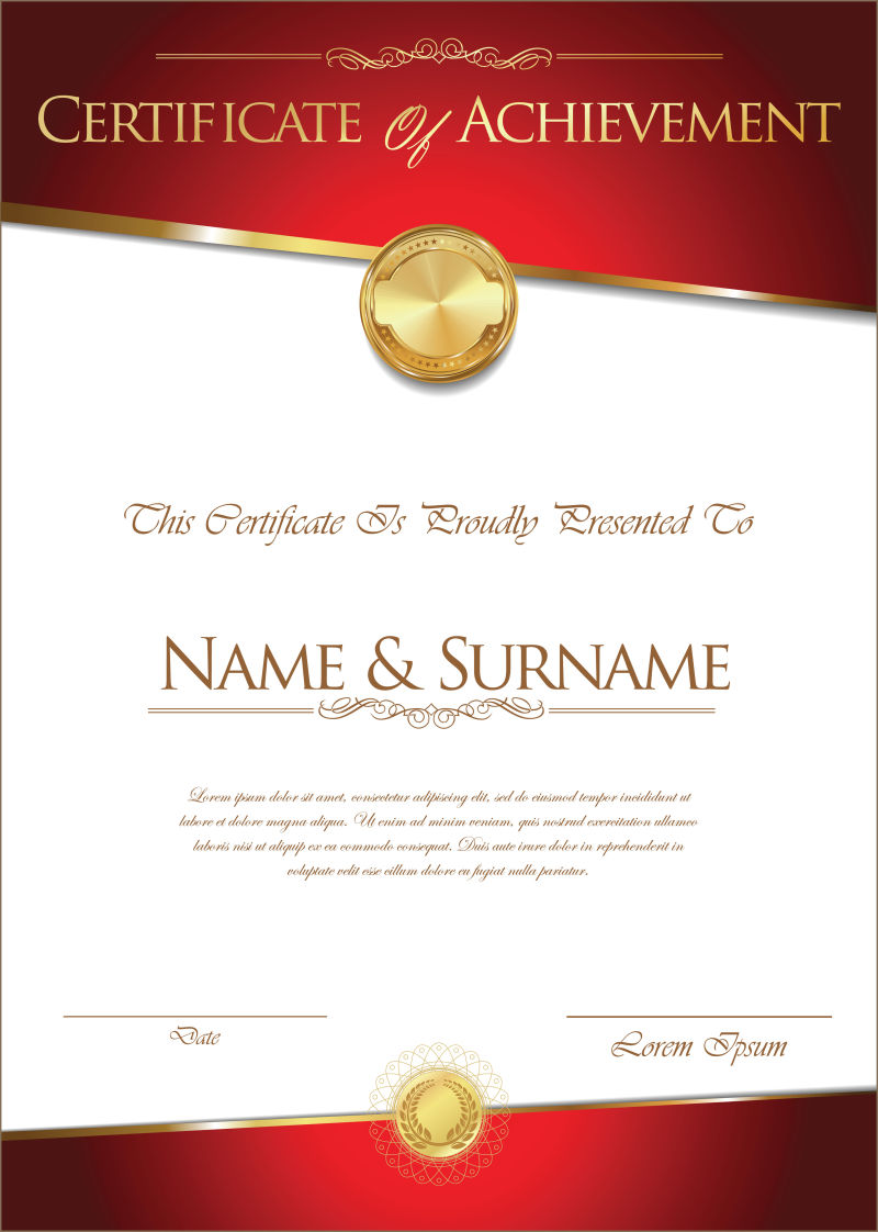 创意矢量现代经典红色证书平面设计