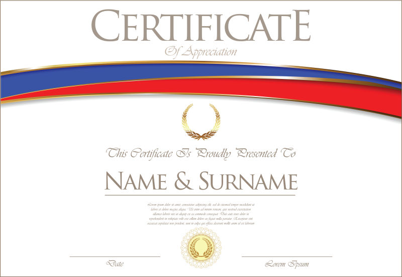 抽象矢量现代红蓝色条状证书设计