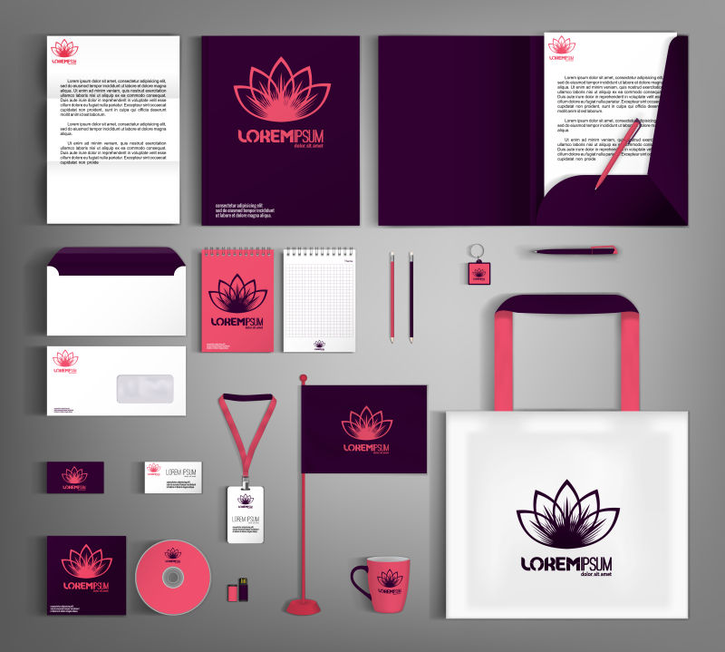 丁香的企业形象设置红色和米色设计元素