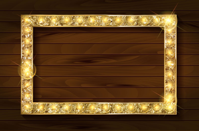 抽象矢量金色灯光装饰方形边框设计