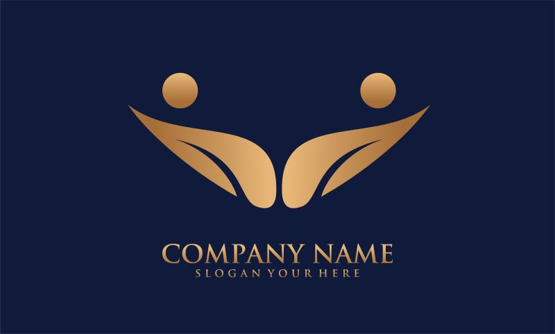 矢量创意现代叶子元素金色标志设计