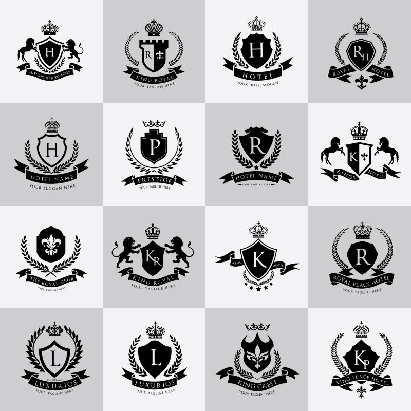 豪华标志套装-酒店品牌标识时尚品牌波峰套装房地产复古图标矢量图