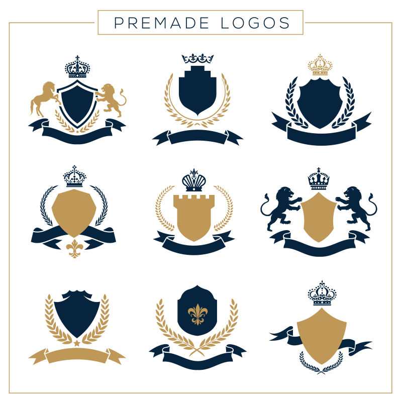 豪华标志套装-酒店品牌标识时尚品牌波峰套装房地产复古图标矢量图