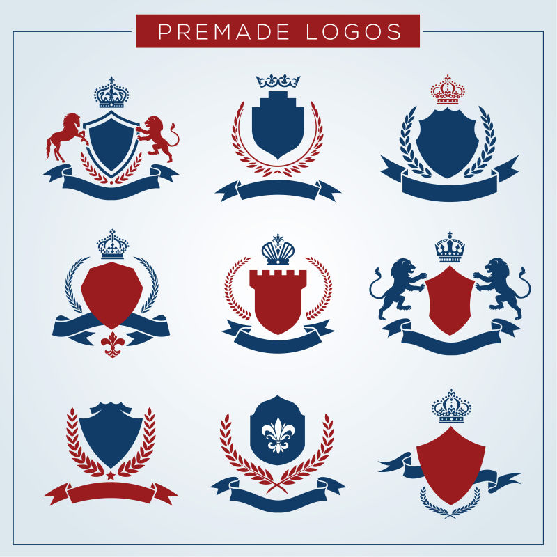 豪华标志套装-酒店品牌标识时尚品牌波峰套装房地产复古图标矢量图