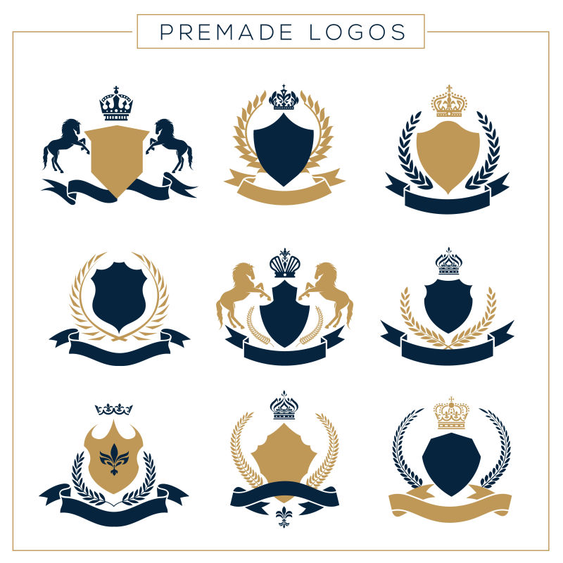 豪华标志套装-酒店品牌标识时尚品牌波峰套装房地产复古图标矢量图