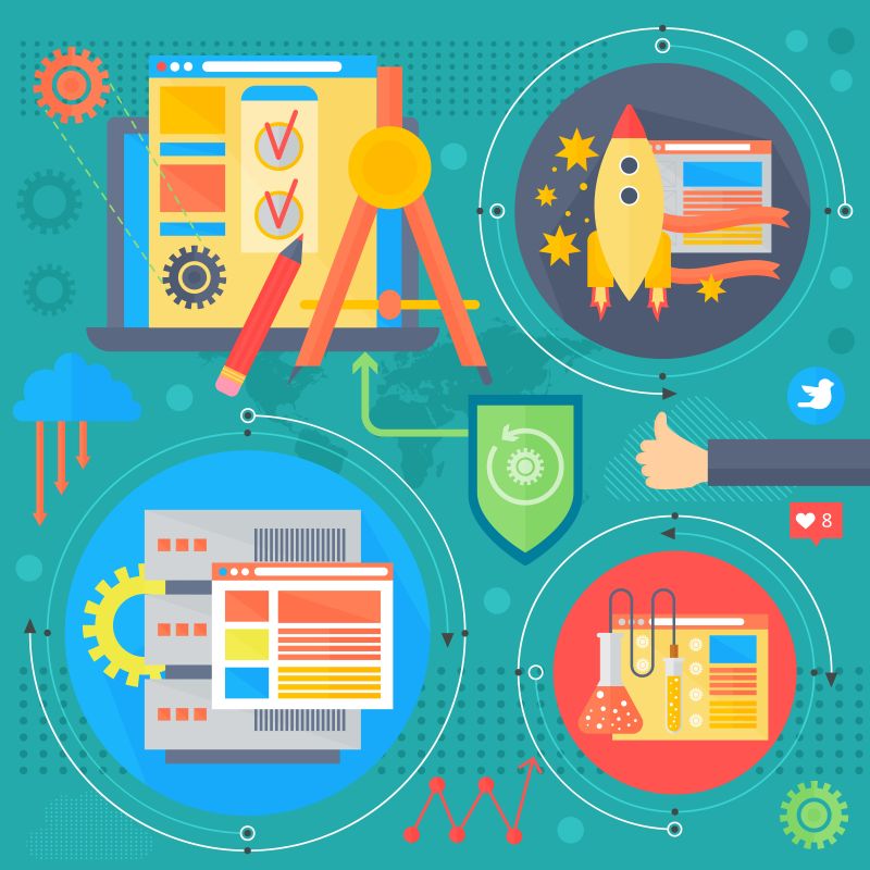 搜索引擎优化和开发概念设计信息图模板图标在圆圈设计搜索引擎优化网页元素海报横幅矢量插图