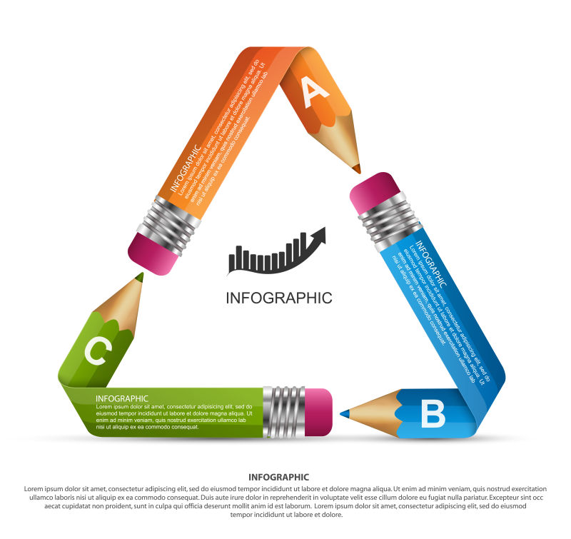 抽象矢量现代彩色铅笔元素的信息图表平面设计