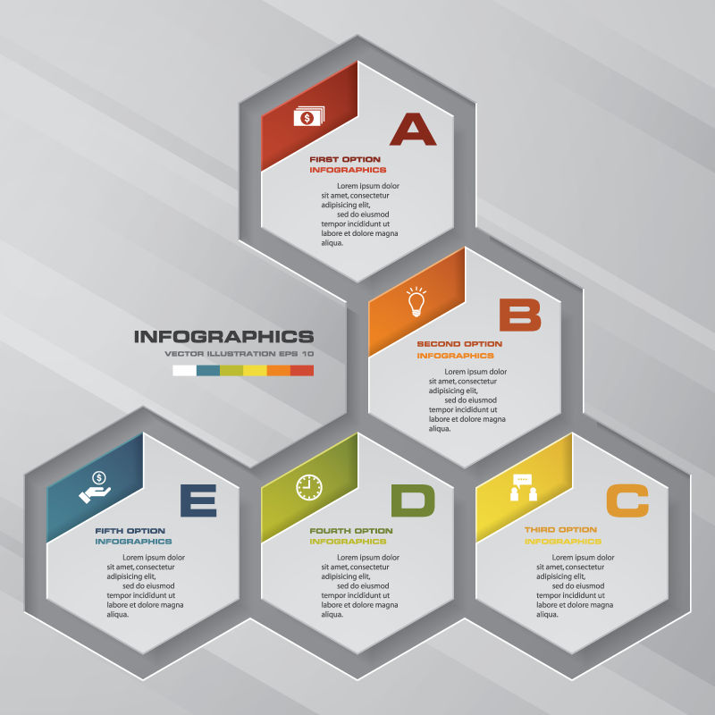 创意矢量现代彩色六边形商业信息图表设计