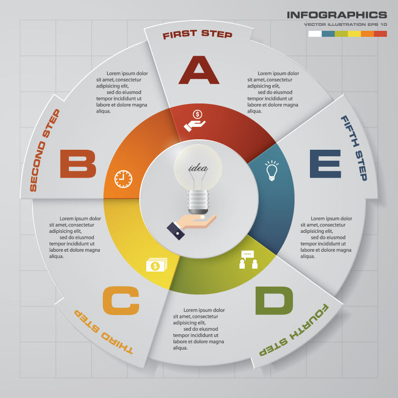 创意矢量现代彩色纸艺风格的商业信息图表设计