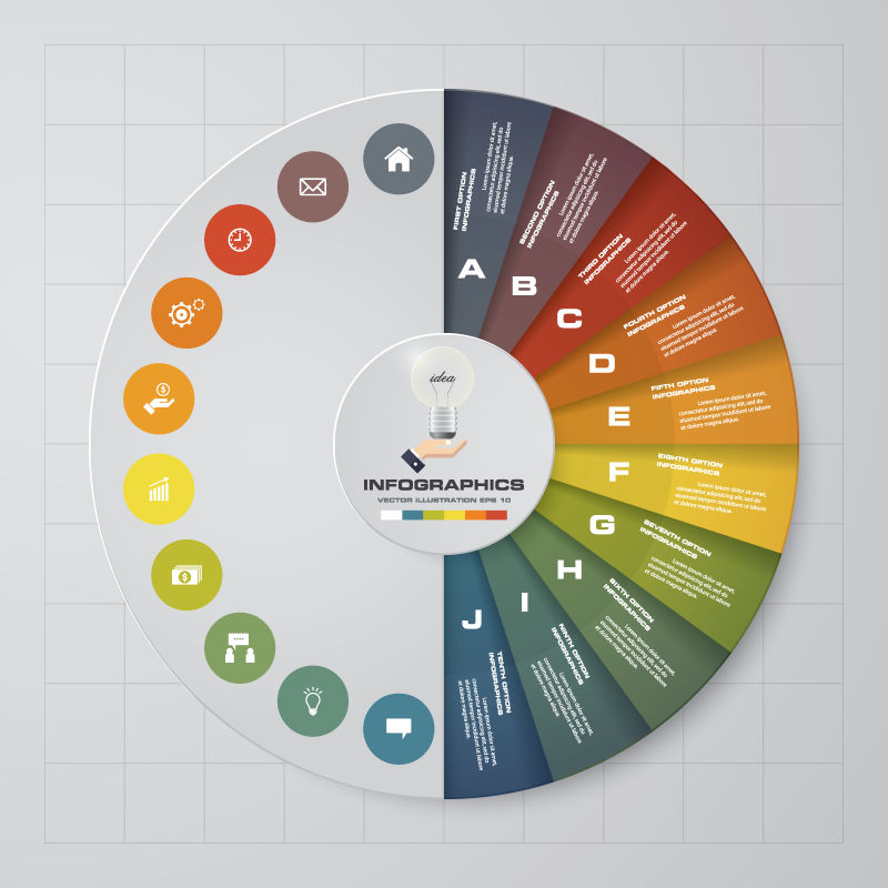 创意矢量彩色圆盘元素的商业信息图表设计