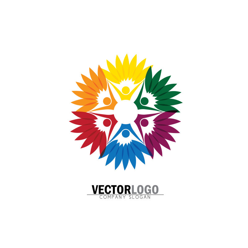 创意矢量现代彩色人与自然主题标志设计