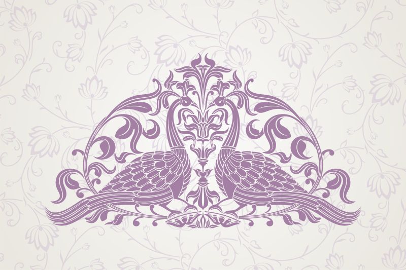 抽象矢量紫色孔雀元素的装饰图案设计插图