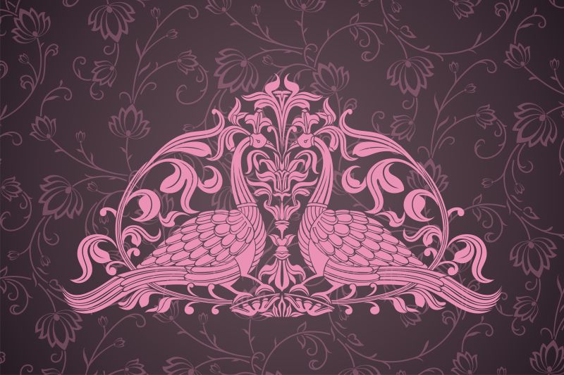 矢量现代粉色孔雀元素装饰无缝背景设计