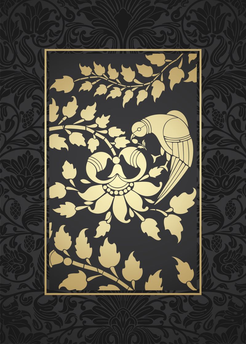 抽象矢量现代金色装饰风格的孔雀设计插图