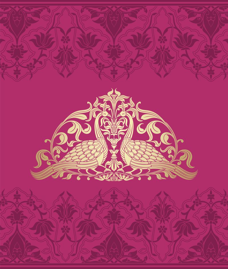 抽象矢量孔雀元素的传统装饰插图设计