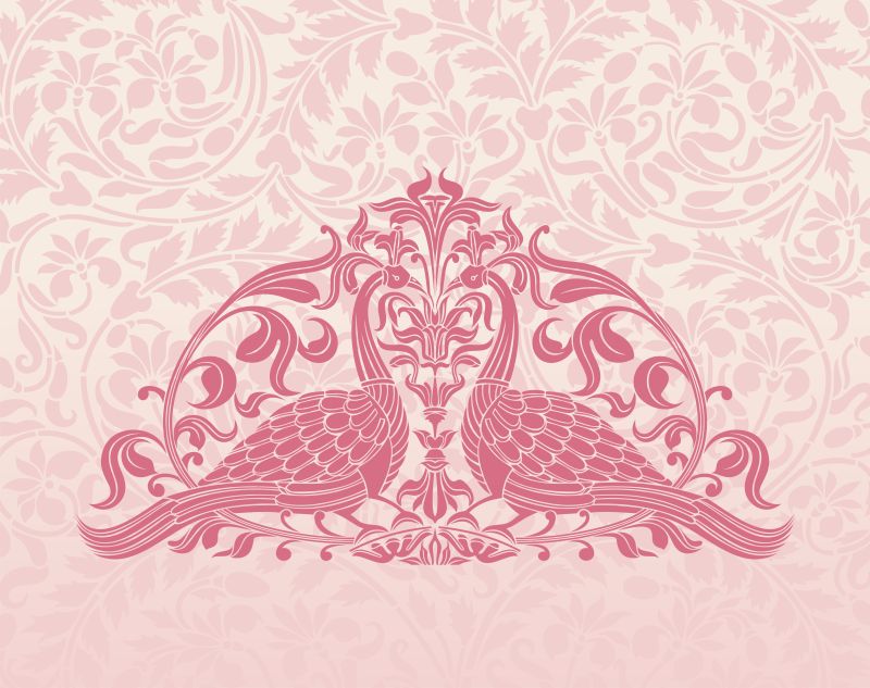 抽象矢量现代粉色装饰风格的孔雀插图设计