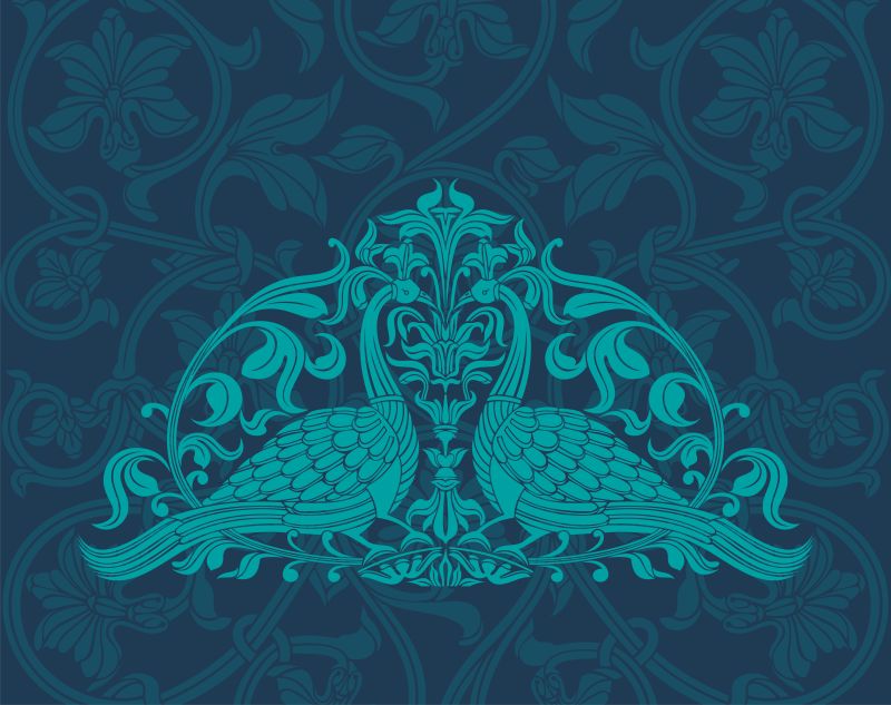 创意矢量现代蓝色装饰风格的孔雀元素插图设计