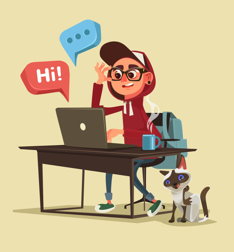 抽象矢量网络聊天的男孩插图设计