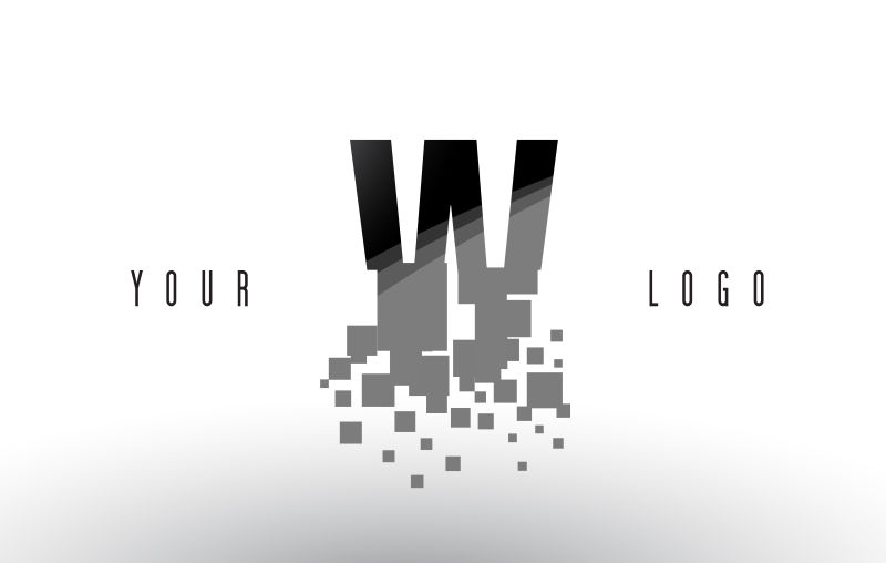 抽象矢量几何像素风格的字母w标志设计