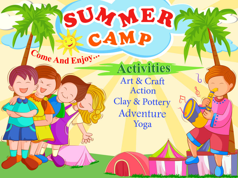 创意矢量现代夏令营主题海报平面设计