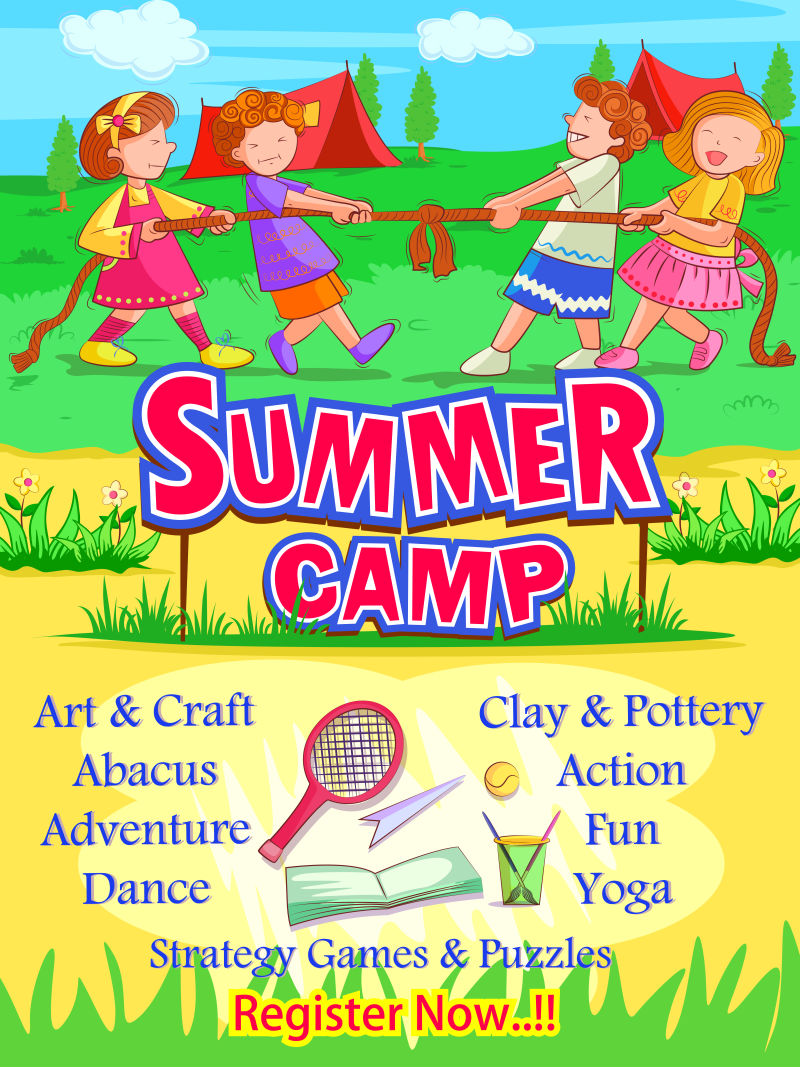 矢量创意现代儿童夏令营主题海报平面设计