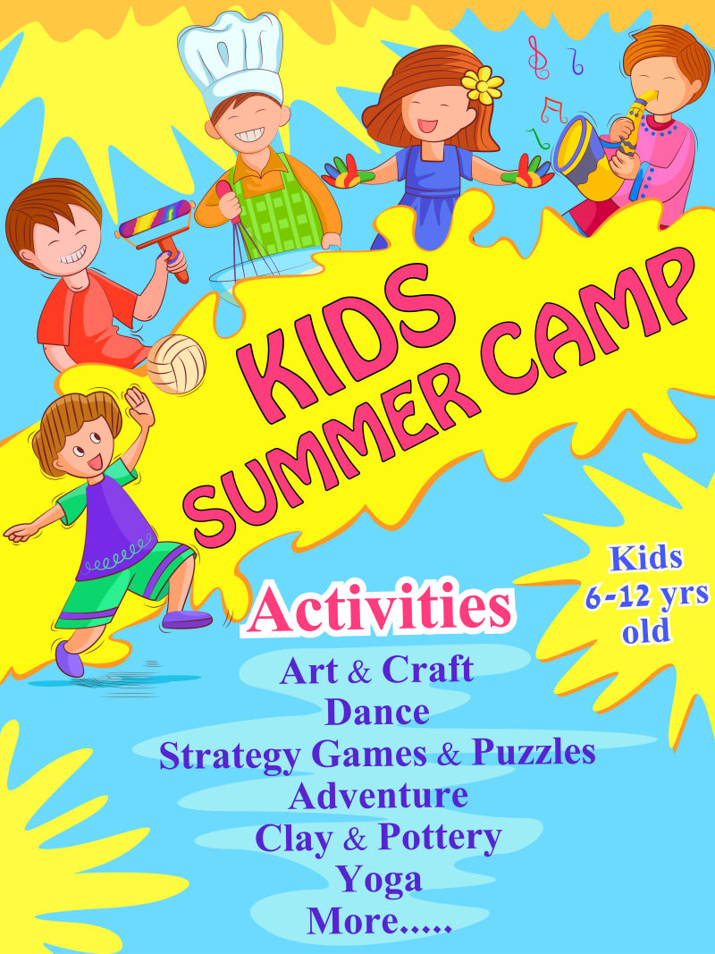 创意矢量现代儿童夏令营主题海报平面设计