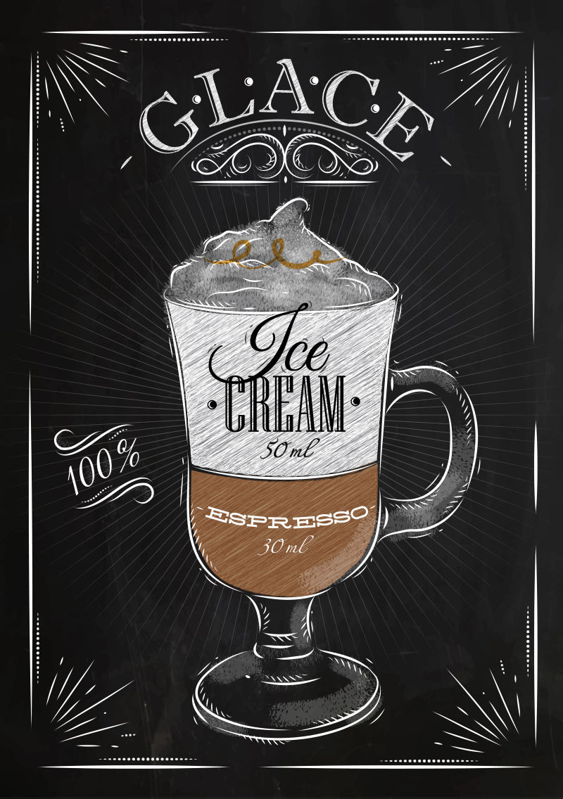 抽象矢量古典手绘风格的雪顶咖啡海报设计