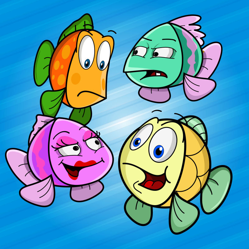  矢量现代海中的鱼卡通插图设计