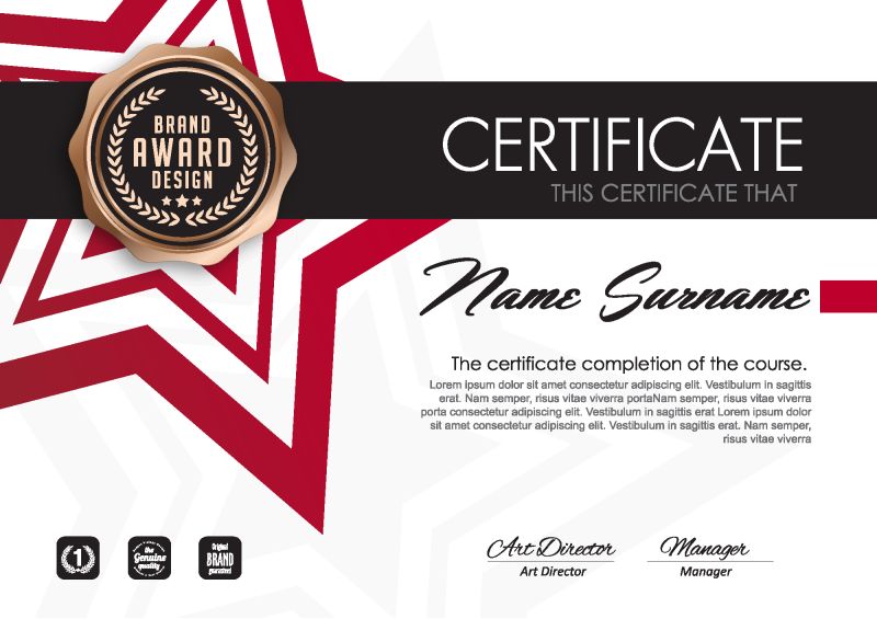 抽象矢量红星元素的时尚证书设计