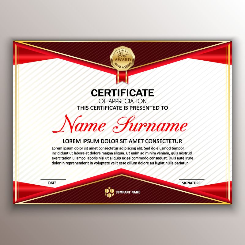 矢量现代抽象红色经典证书平面设计