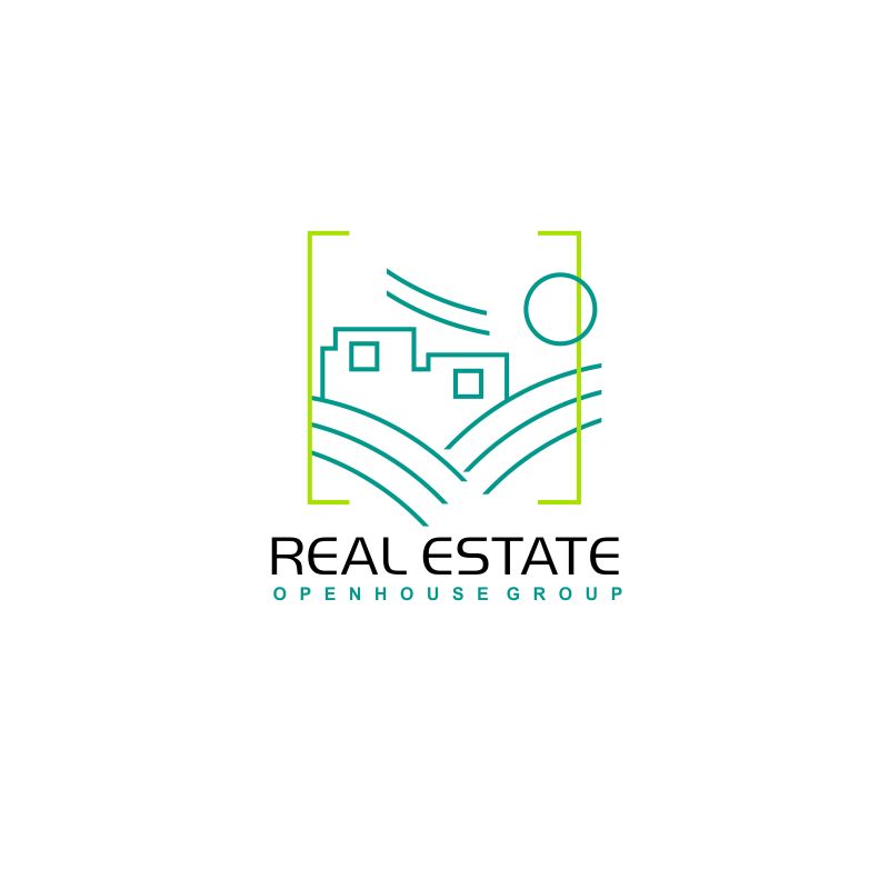 创意矢量绿色线性风格的建筑标志设计