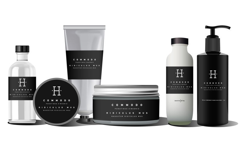 创意矢量现代时尚黑白色精油护肤品设计