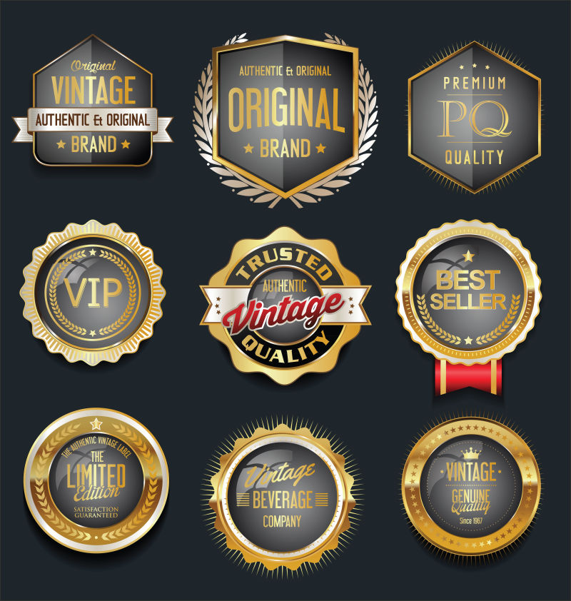 抽象矢量黑色金边标签设计