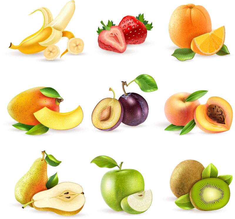 创意矢量现代切开的新鲜水果插图设计