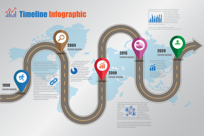创意矢量现代弯曲道路元素的信息图表平面设计