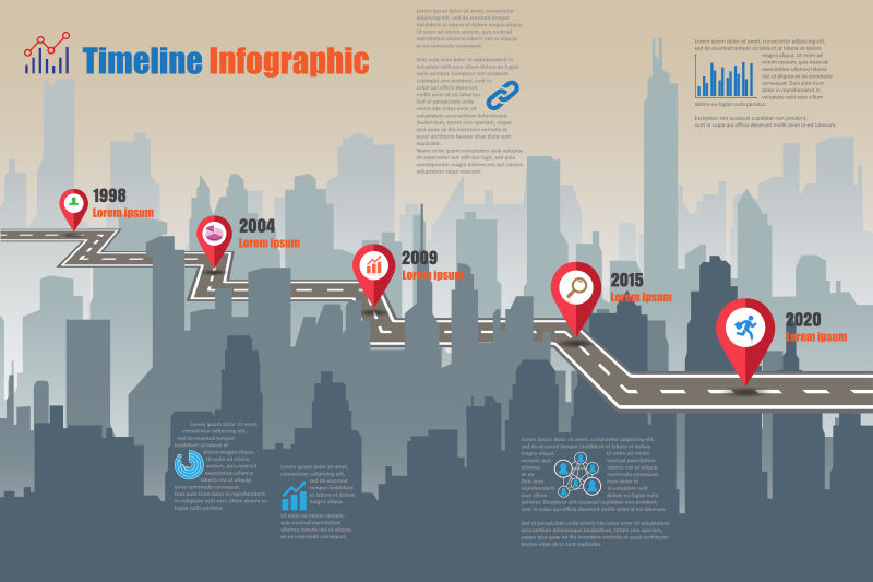 创意矢量现代路线元素的商业信息图表设计