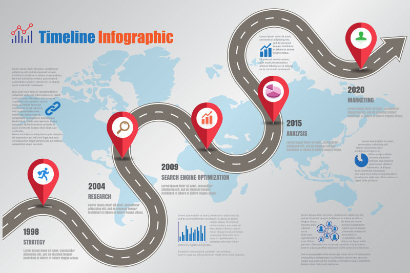 抽象矢量弯曲道路元素的信息图表设计