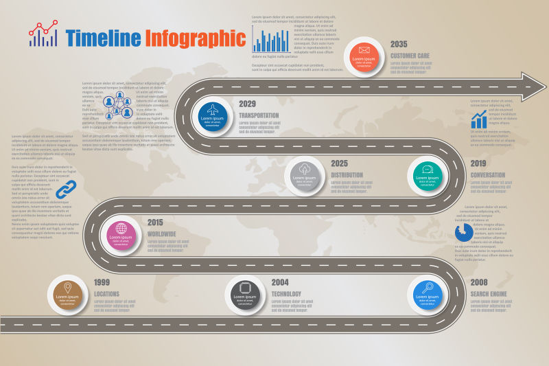 抽象矢量弯曲道路元素的平面信息图表设计