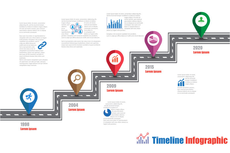 创意矢量折线路线元素的信息图表设计