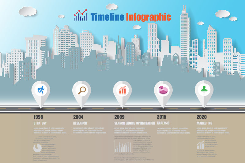 抽象矢量现代时尚城市道路元素信息图表