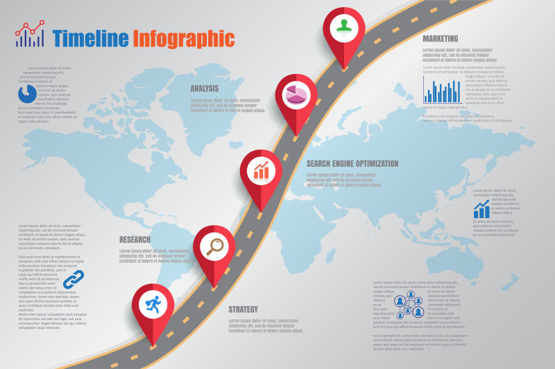 创意矢量现代时尚路线信息图表设计