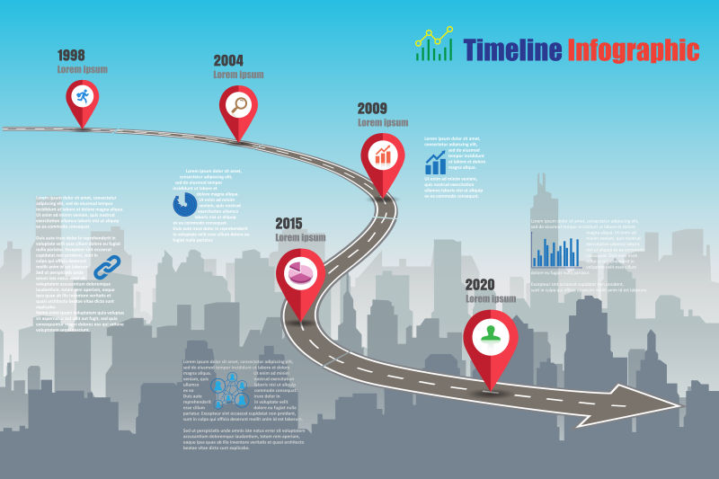 创意矢量弯曲道路元素的信息图表设计