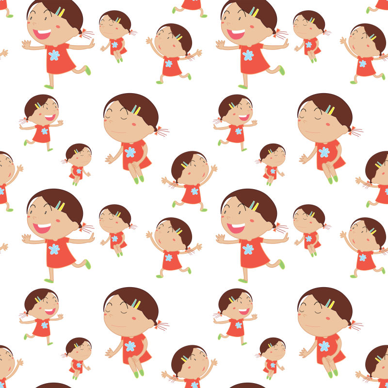 抽象矢量快乐女孩无缝背景设计