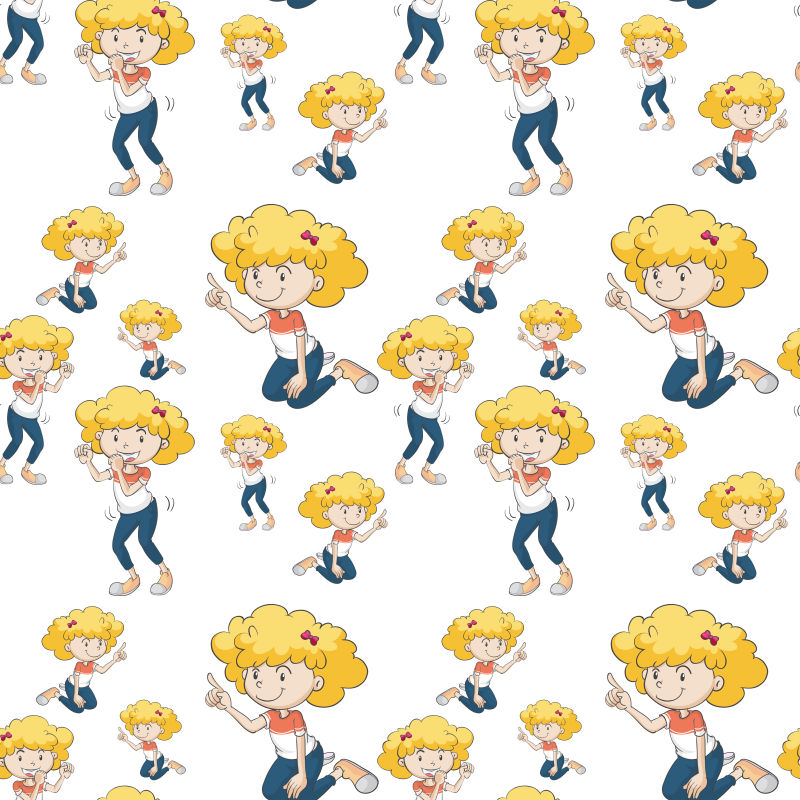 创意矢量快乐女孩元素无缝背景设计