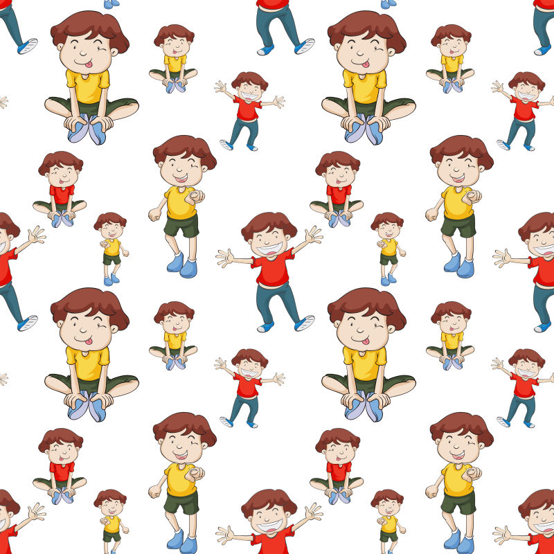 抽象矢量现代卡通男孩元素无缝背景设计
